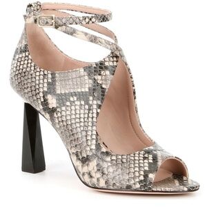 AD & DAUGHTERS Nadori Vero Cuoio Ankle Strap Peep Toe Heels 6.5 snakeskinS16